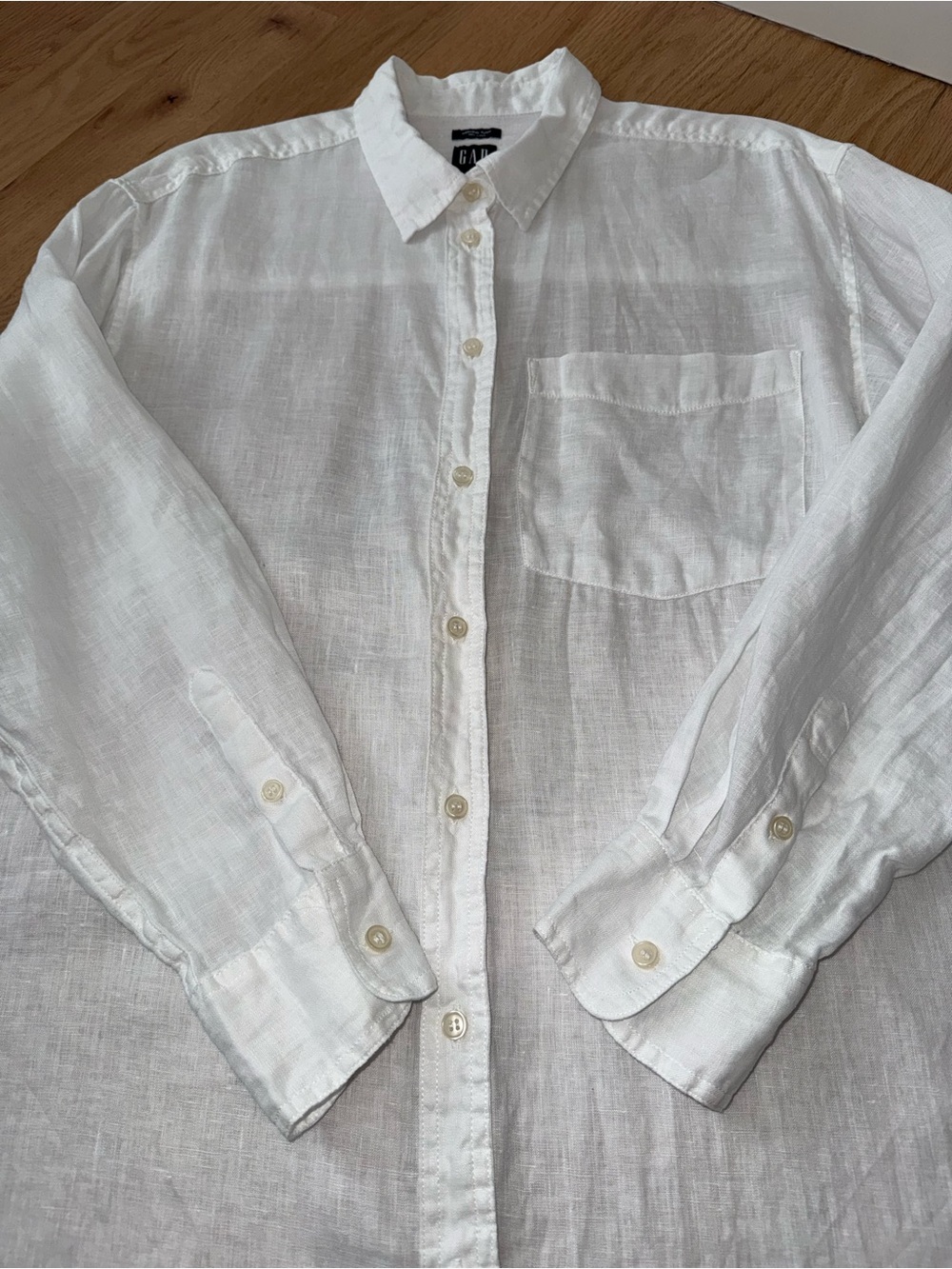 LIKE NEW GAP 100% Linen Weekend Tunic Longline Button Down Crisp White Coastal L - Picture 7 of 8